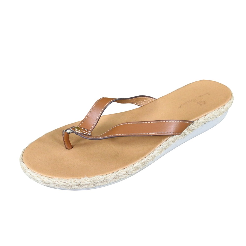 Tommy Bahama Thomas Women Flip Flop Wedge Sandal 9 Beach Travel Brown Jute Trim